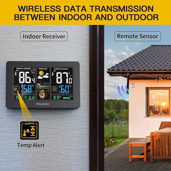 Newentor Weather Station Wireless Indoor Outdoor Thermometer, Color Display Digital Weather Thermometer with Atomic Clock, Forecast Station with Calendar and Adjustable Backlight - Image 2