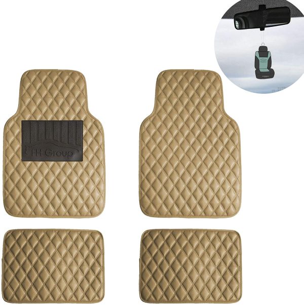 Luxury Universal Liners Faux Leather Car Floor Mats Diamond Design Full Set with Gift - Universal Fit for Cars, Trucks & SUVs (Beige) F12002 - Image 9