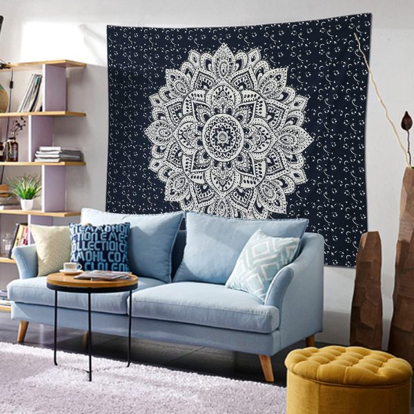 LOMOHOO Skull Tapestry Kissing Lover Black and White Tarot Skeleton Flower Tapestry Wall Hanging Beach Blanket Romantic Bedroom Dorm Home Decor (Mandala, M:130x150cm/51 x59)