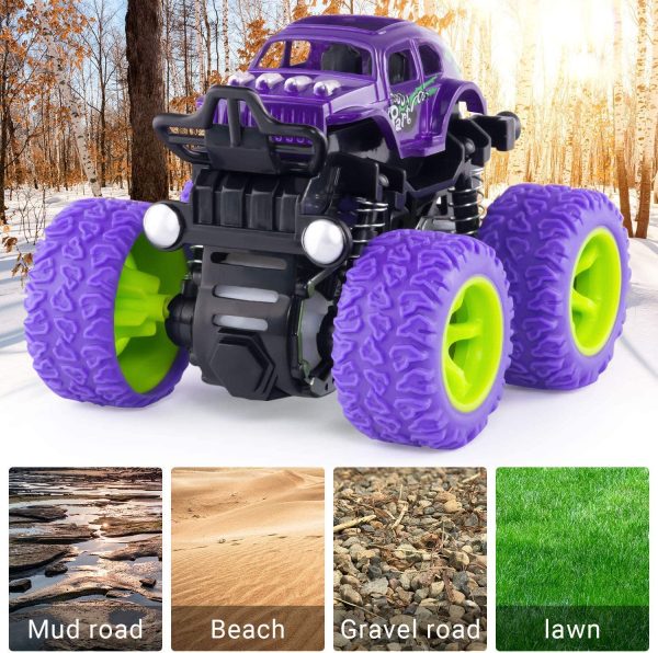 Monster Truck Toy Cars for Boys, 4 Pack Push Cars for Toddlers, 360 Degree Rotation 4 Wheels Drive Durable Friction Powered Car Toys for Christmas Kids Birthday Party, Gift for 3 4 5 6 7 8 Year Old Boys Girls - Image 6