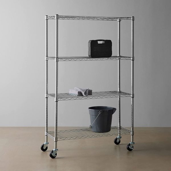 Amazon Basics 4-Shelf Adjustable, Heavy Duty Storage Shelving Unit on 4'' Wheel Casters, Metal Organizer Wire Rack, Chrome (36L x 14W x 57.75H) - Image 4