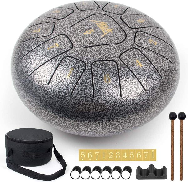 AKLOT Steel Tongue Drum, 10 inch 11 Notes Tank Drum C Key Percussion Steel Drum Kit w/Drum Mallets Note Stickers Finger Picks Mallet Bracket and Gig Bag - Image 3