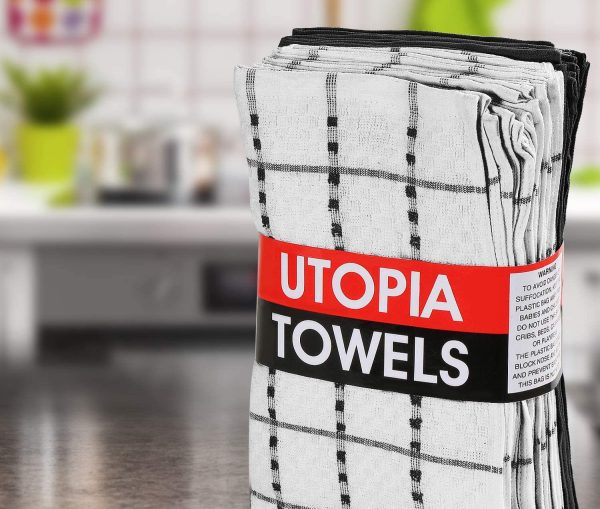 Utopia Towels - Kitchen Towels, 12-Pack - 15 x 25 Inches, Dobby Weave Kitchen Towels - 100% Ring Spun Cotton Super Soft and Absorbent Dish Towels, Tea Towels and Bar Towels (Black) - Image 3