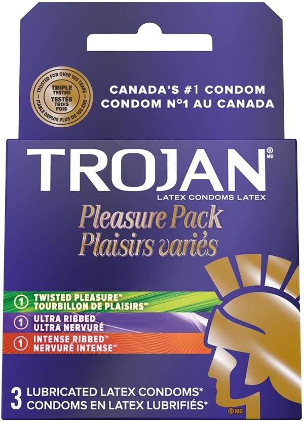 TROJAN Pleasure Pack Assorted Lubricated Latex Condoms, 3 Count