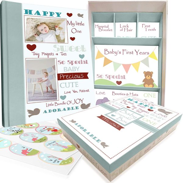 Baby Memory Book w/ Keepsake Box & 30 Monthly & Baby First Milestone Stickers - Gender Neutral Scrapbook Album for Boys & Girls - Image 8