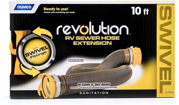 39639 Revolution 10' Sewer Hose Extension - Heavy Duty Design with Pre- Attached Swivel Lug and Bayonet Fittings, Easy to Use and Compresses for Simple Storage