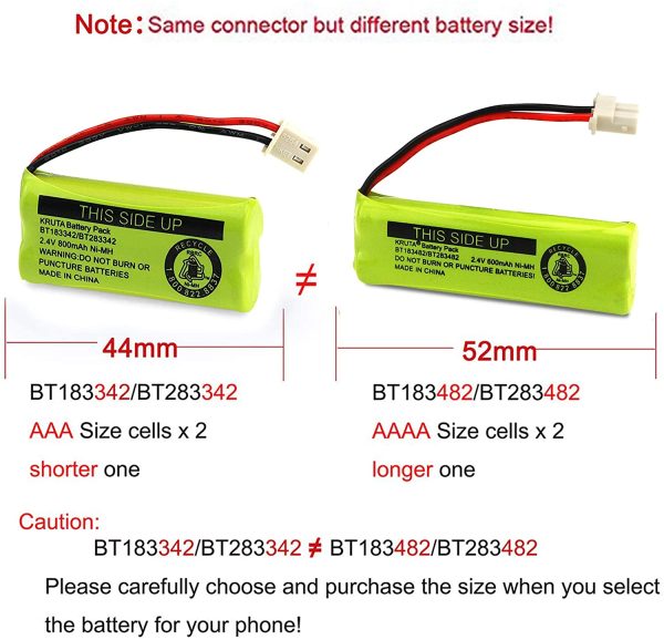 BT183482 BT283482 600mAh Battery Rechargeable for Vtech Cordless Phones DS6401 DS6421 DS6422 DS6472 LS6405 LS6425 LS6425-3 LS6426 LS6475 LS6475-3 LS6476 89-1348-01 Handsets (Pack 2) - Image 4