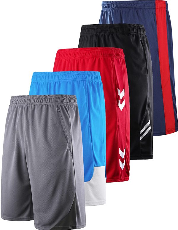 Liberty Imports Pack of 5 Men's Athletic Basketball Shorts with Pockets Mesh Quick Dry Activewear - Image 5