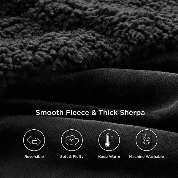 Bedsure Black Blanket Sherpa Throws for Couch Sofa Bed - Fluffy Blanket Plush Throws Fuzzy Soft Blanket Microfiber Warm Cozy Thick Blanket for Winter - Image 5