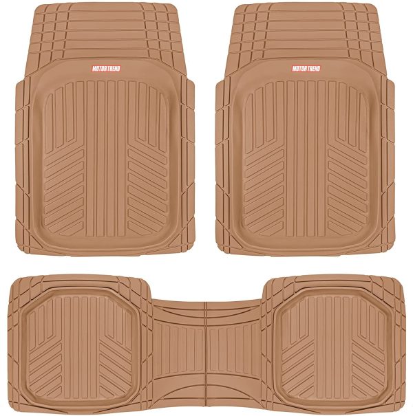 FlexTough Plus Beige Rubber Car Floor Mats - All Weather Deep Dish Automotive Floor Mats, Heavy Duty Trim to Fit Design, Front & Rear Liners for Cars Truck Van SUV - Image 3