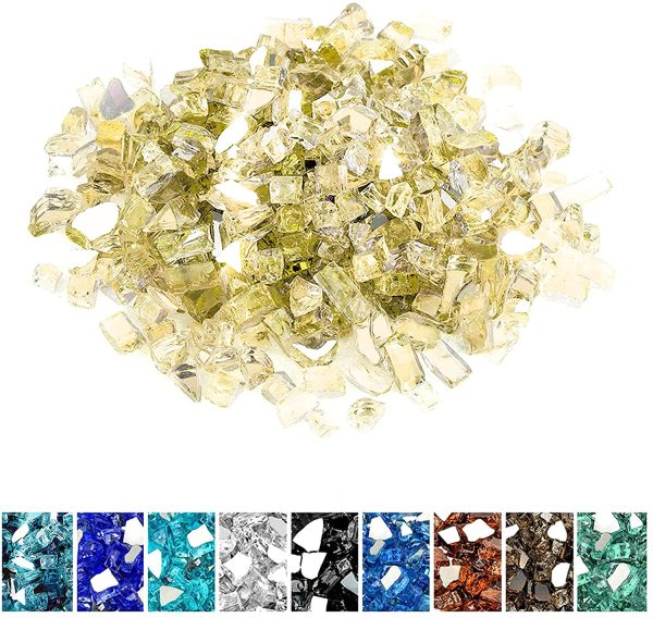 Mr. Fireglass 1/2 inch Reflective Fire Glass for Fireplace Fire Pit and Landscaping 10 lb High Luster Gold