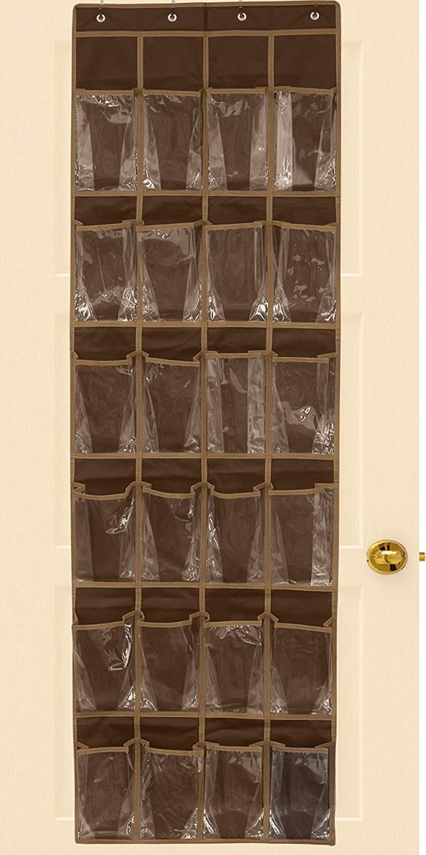 24 Pockets - SimpleHouseware Crystal Clear Over The Door Hanging Shoe Organizer, Brown (162.6 cm H x 48.6 cm W) - Image 2