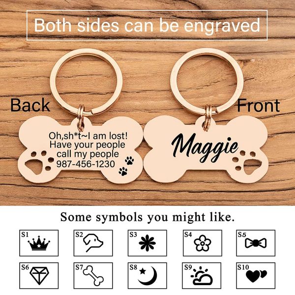 HiPeep Dog Tag Personalized Engraving Pet ID Tags Stainless Steel Custom Name Tag for Dog/Cat Bone Shape with Hollowed Paw and Customizable Text on Front & Backside - Image 7