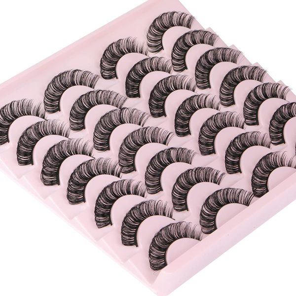 Newcally Lashes Russian Strip Eyelashes D Curl Wispy Fluffy False Eyelashes Natural Thick Volume Faux Mink Eye Lashes Pack Reusable Handmade Like Fake Lashes Extension 14 Pairs - Image 5