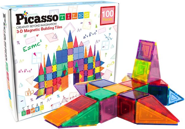 PicassoTiles 100 Piece Set 100pcs Magnet Building Tiles Clear Magnetic 3D Building Blocks Construction Playboards, Creativity beyond Imagination, Inspirational, Recreational, Educational Conventional - Image 3