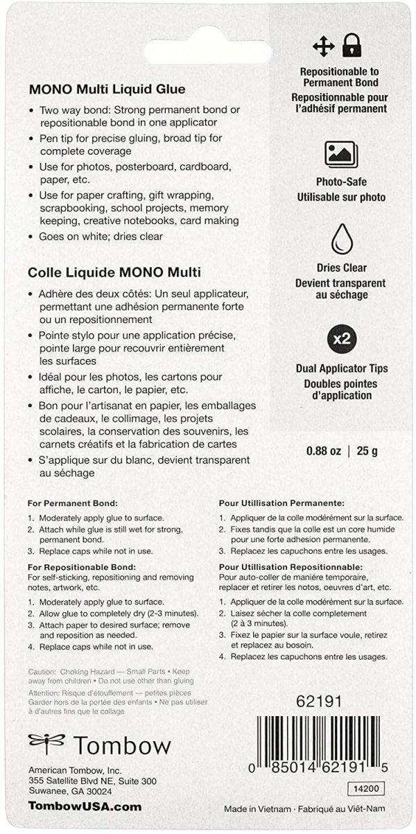 MONO Multi Purpose Liquid Glue, Permanent and Removable Bond, .88 Ounces, Carded (62191) - Image 3