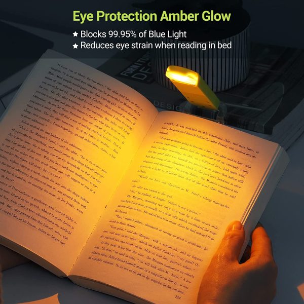 Book Reading Light, Amber Book Light for Reading in Bed, USB Rechargeable, 3 Brightness Levels, Blue Light Blocking, LED Clip-on Reading Light for Kids, Bookworms, Green - Image 4