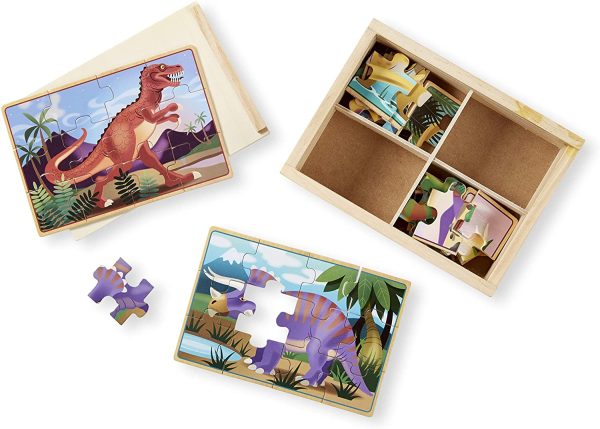 Melissa & Doug Dinosaur Jigsaw Puzzles in a Box, Four Wooden Puzzles, Beautiful Artwork, Sturdy Wooden Storage Box (12 Pieces) - Image 5