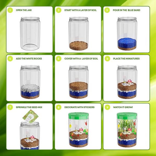 Light-up Terrarium Kit for Kids with LED Light on Lid - Science Kits for Boys & Girls - Gardening Gifts for Children - Kids Toys - Create Your Own Customized Mini Garden in a Jar That Glows at Night - Image 3