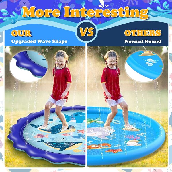 Upgrade Splash Pad, Wave Shape Sprinkler, Spray Water with Inflatable Sprinkler Fun Wading Pool Summer Outdoor Water Mat Splash Pad Sprinkler(68") - Image 7