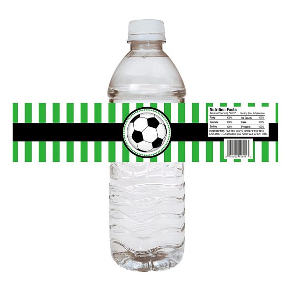 Soccer Ball Party Water Bottle Labels - Boy Girl Birthday Baby Shower Sticker - Set of 12