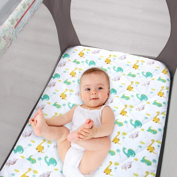 Pack n Play Mattress Protector Dinosaur, Toddler and Baby Mini Crib Mattress Pad Cover, Soft, Breathable, 39"??27"??5" Fitted Graco Play Yards, Foldable Mattresses, Portable Mini Cribs - Image 7