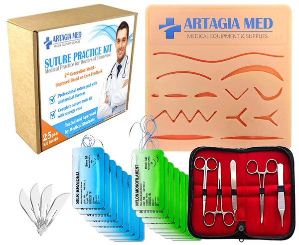 Complete Suture Practice Kit for Suture Training, including Large Silicone Suture Pad with pre-cut wounds and suture tool kit (19 pieces). 2nd Generation Model. (Demonstration and Education Use Only) - Image 3