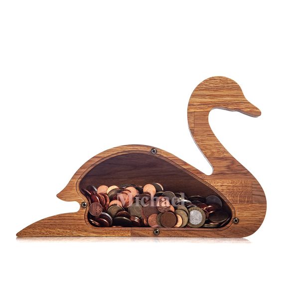 Wood piggy bank SWAN - Montessori wooden gifts for boys girls kids - Adult coin bank - Daughter gift from mom - Unique money box frame - Modern tip jar - Image 7