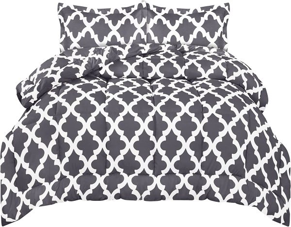 Printed Comforter Set (Full, Grey) with 2 Pillow Shams - Luxurious Brushed Microfiber - Down Alternative Comforter - Soft and Comfortable - Machine Washable - Image 7