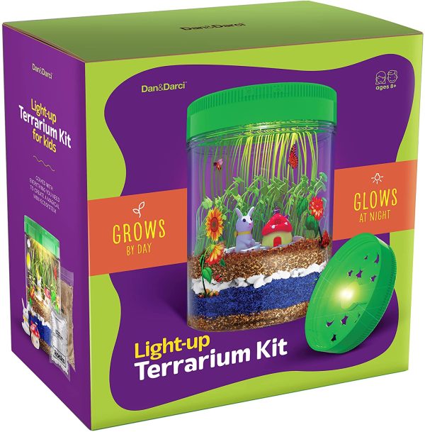 Light-up Terrarium Kit for Kids with LED Light on Lid - Science Kits for Boys & Girls - Gardening Gifts for Children - Kids Toys - Create Your Own Customized Mini Garden in a Jar That Glows at Night