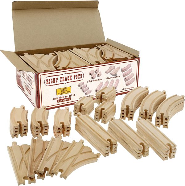 Wooden Train Track 52 Piece Set - 18 Feet of Track Expansion and 5 Distinct Pieces - 100% Compatible with All Major Brands Including Thomas Wooden Railway System - by Right Track Toys - Image 6