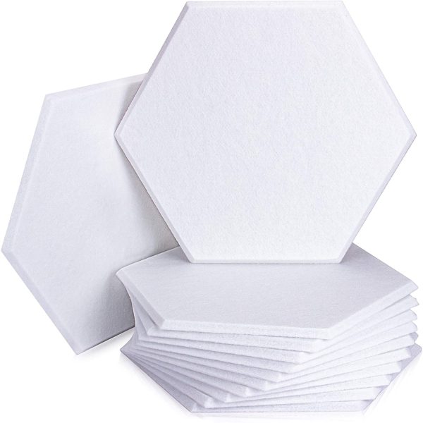 12 Pack Set Hexagon Acoustic Absorption Panel, 12 X 14 X 0.4 Inches Acoustic Soundproofing Insulation Panel Beveled Edge Tiles, Great for Wall Decoration and Acoustic Treatment (White) - Image 2