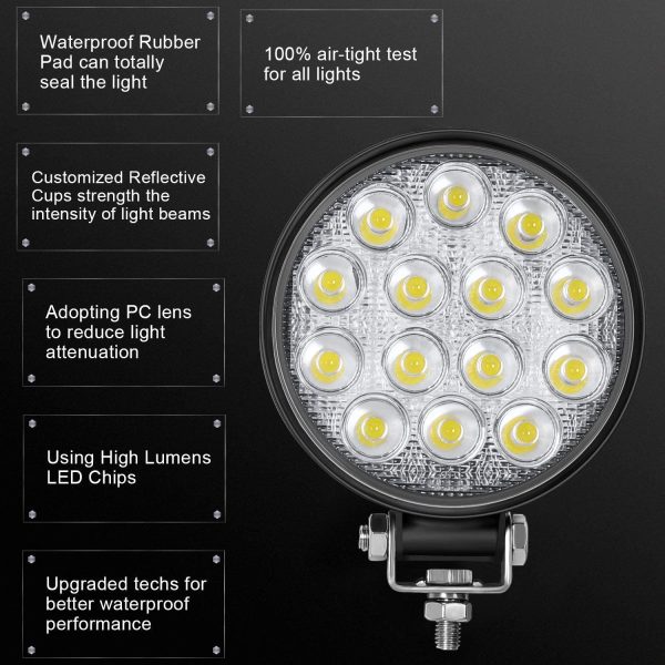 LED Pod Lights 4.5'' Round LED Light Bar 2PCS, 140W 14000LM IP67 Waterproof LED Fog Lights, 12V 24V Universal LED Work Lights for Truck Jeep Tractor ATV UTV SUV. - Image 7