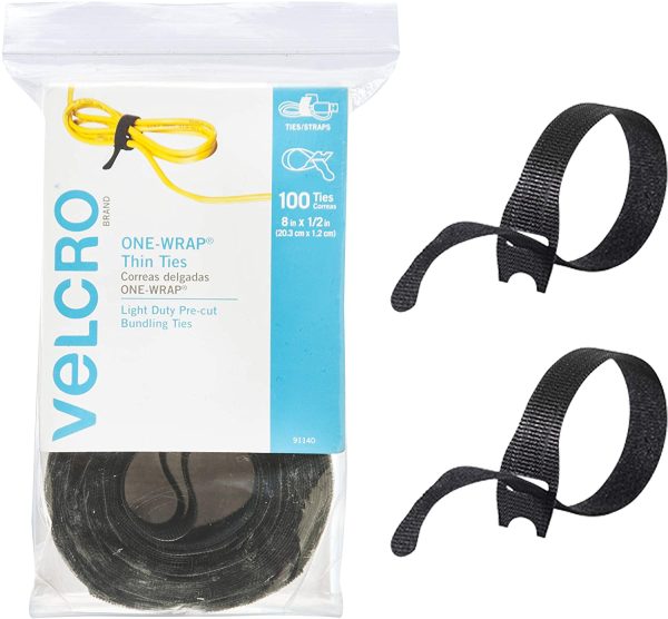 VELCRO Brand ONE WRAP Thin Ties | Strong & Reusable | Perfect for Fastening Wires & Organizing Cords | Black, 8 x 1/2-Inch | 100 Count - Image 2