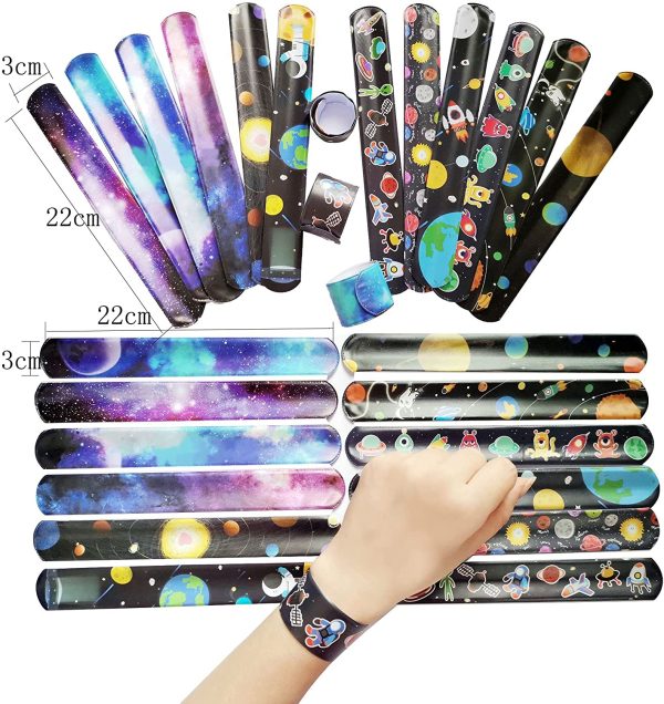 Goo Party 20pcs Starry Sky Clap Circle Outer Space Alien Slap Bracelet Boy Happy Birthday Gift Planet Wristband Solar System Astronaut Party Supplies - Image 2