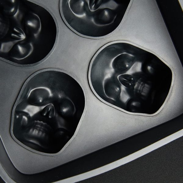 3D Skull Ice Mold Tray, Super Flexible High Grade Silicone Ice Cube Molds for Whiskey, Cocktails, Beverages, Iced Tea & Coffee, Black (Skull - Makes 4) - by - Image 2