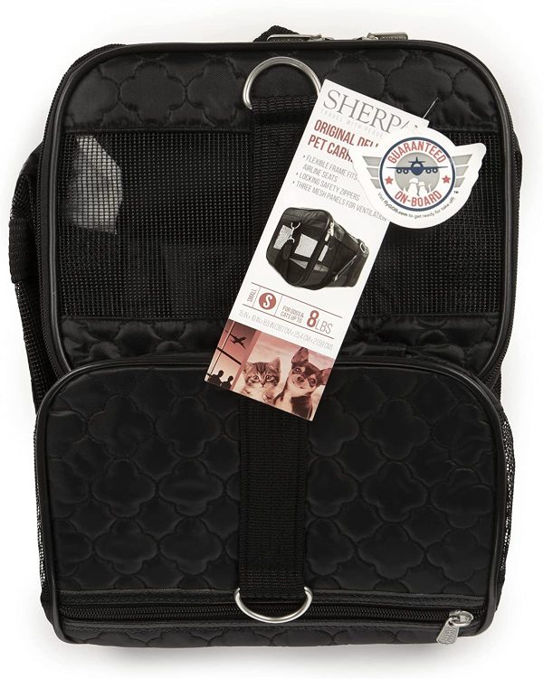 Sherpa Original Deluxe Lattice Stitch Travel Bag Pet Carrier, Airline Approved & Guaranteed-On-Board - Mesh Panels & Spring Frame, Locking Safety Zippers, Machine Washable Liner - Black, Small - Image 4