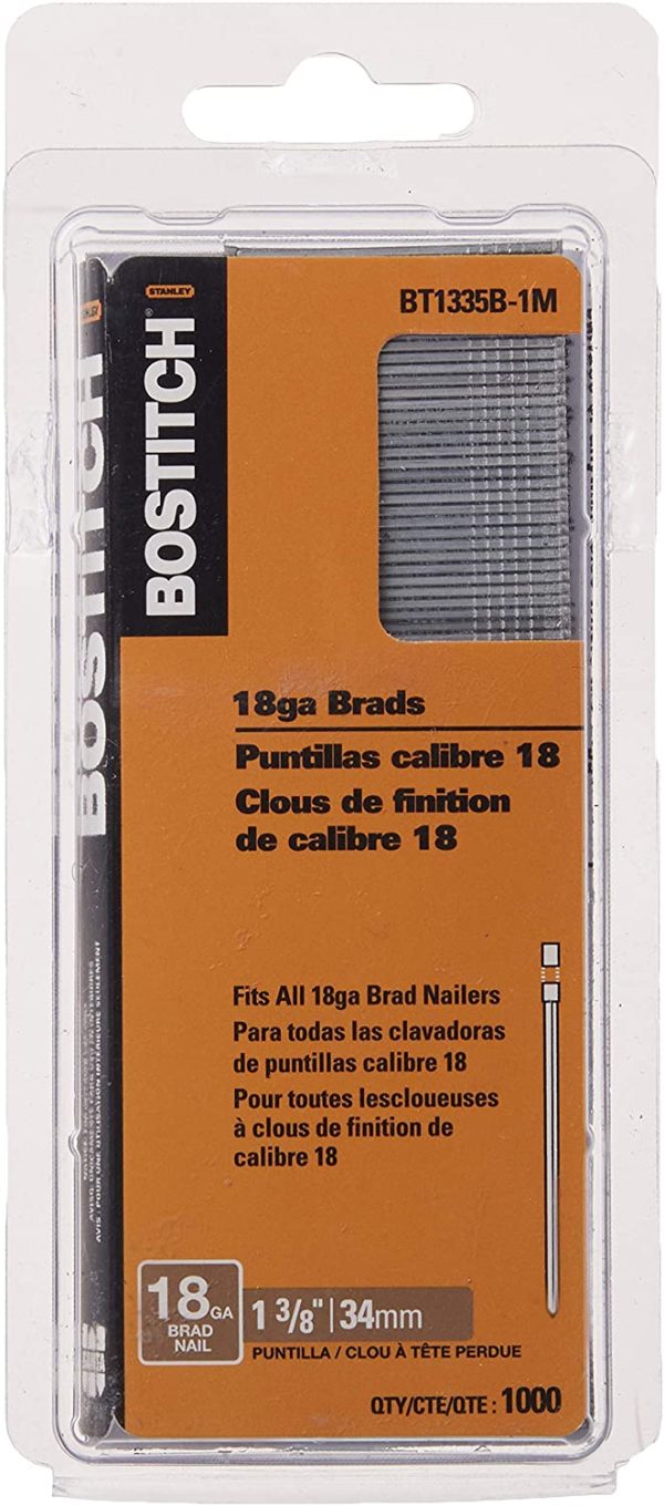 BOSTITCH BT1335B-1M 1-3/8-Inch 18-Gauge Brads Nails, 1000 per Box