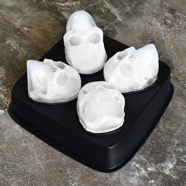 3D Skull Ice Mold Tray, Super Flexible High Grade Silicone Ice Cube Molds for Whiskey, Cocktails, Beverages, Iced Tea & Coffee, Black (Skull - Makes 4) - by - Image 3