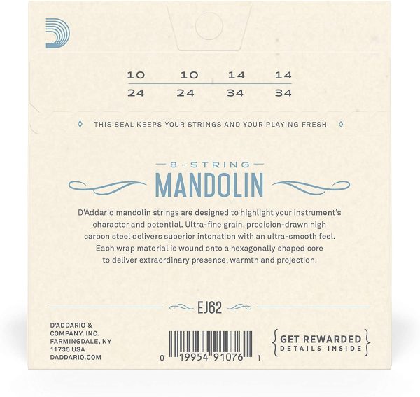 D'Addario EJ62 80/20 Bronze Mandolin Strings, Light, 10-34 - Image 2