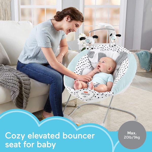 Fisher-Price Dots & Spots Puppy See & Soothe Deluxe Bouncer, Portable Seat for Infants and Newborns - Image 2