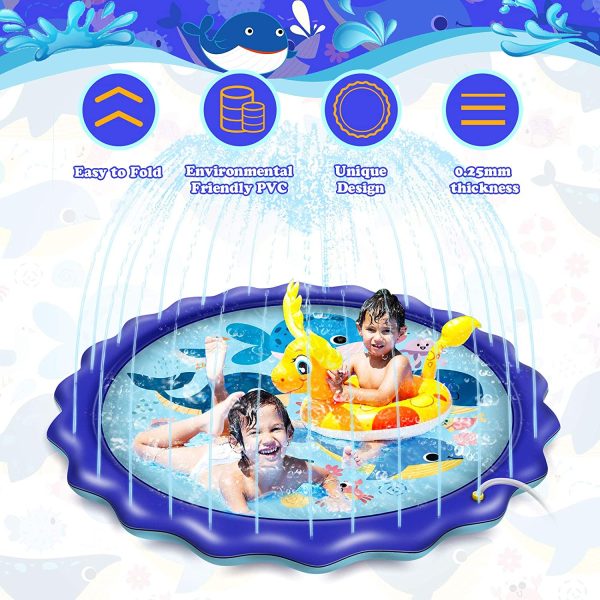 Upgrade Splash Pad, Wave Shape Sprinkler, Spray Water with Inflatable Sprinkler Fun Wading Pool Summer Outdoor Water Mat Splash Pad Sprinkler(68") - Image 6