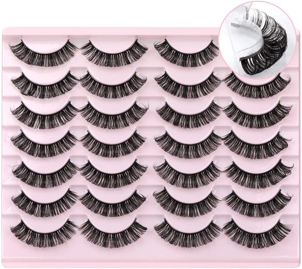 Newcally Lashes Russian Strip Eyelashes D Curl Wispy Fluffy False Eyelashes Natural Thick Volume Faux Mink Eye Lashes Pack Reusable Handmade Like Fake Lashes Extension 14 Pairs - Image 8