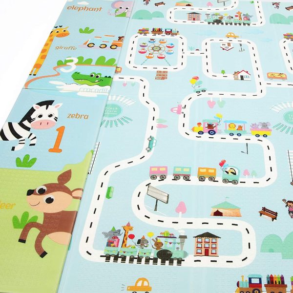 U'Artlines Folding Play Mat, Extra Large Foam Thick Baby Crawling Mat Kids Playmat Reversible Portable Waterproof Non Toxic for Babies, Infants and Toddlers (6 * 6.5 feet, Car/Zoo) - Image 8