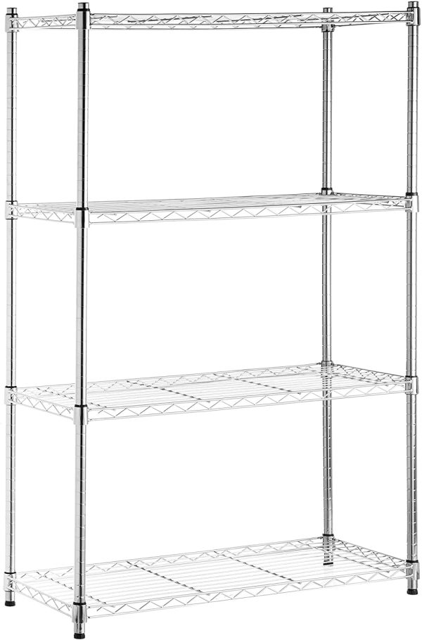 Amazon Basics 4-Shelf Adjustable, Heavy Duty Storage Shelving Unit on 4'' Wheel Casters, Metal Organizer Wire Rack, Chrome (36L x 14W x 57.75H)