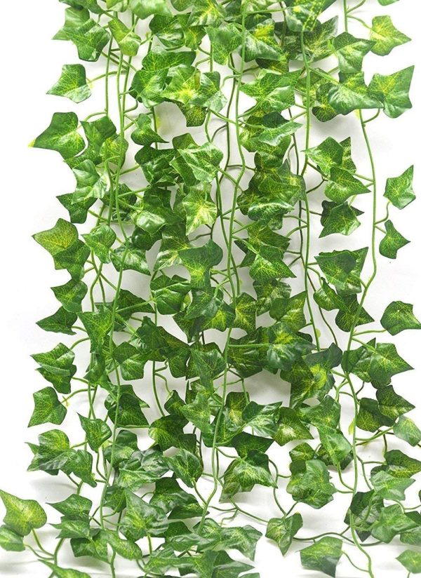 Qiantoucao Artificial Vines, 83Ft(12Pcs) Faux Fake Ivy Leaves Hanging Greenery Garland Vine Plant for Garden Wedding Party Home Wall Decoration Green - Image 2