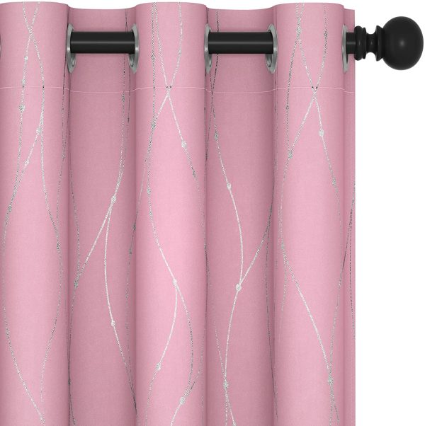 Deconovo Wave Lines with Dots Foil Printed Grommet Short Blackout Curtains, Thermal Insulated Noise Reducing Drapery Panels for Living Room, 42 x 45 Inch, Baby Pink, 2 Panels - Image 6