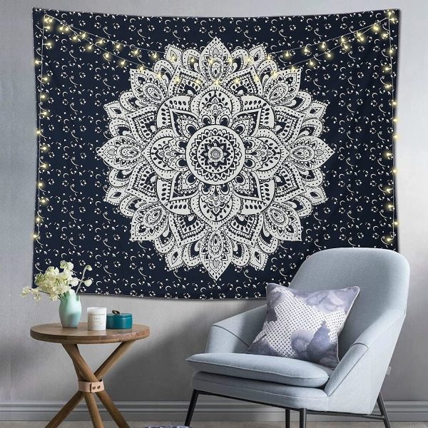 LOMOHOO Skull Tapestry Kissing Lover Black and White Tarot Skeleton Flower Tapestry Wall Hanging Beach Blanket Romantic Bedroom Dorm Home Decor (Mandala, M:130x150cm/51 x59) - Image 7