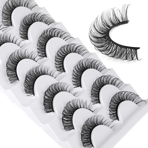 JIMIRE Faux Mink Eyelashes D Curl Wispy Thin Russian Strip 15MM 3D Eyelash Natural Look 7 Pairs Pack - Image 2