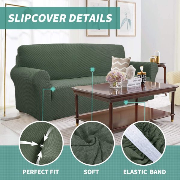 Couch Cover Latest Jacquard Design High Stretch Sofa Covers for 3 Cushion Couch, Pet Dog Cat Proof Slipcover Non Slip Magic Elastic Furniture Protector (Sofa, Army Green) - Image 4